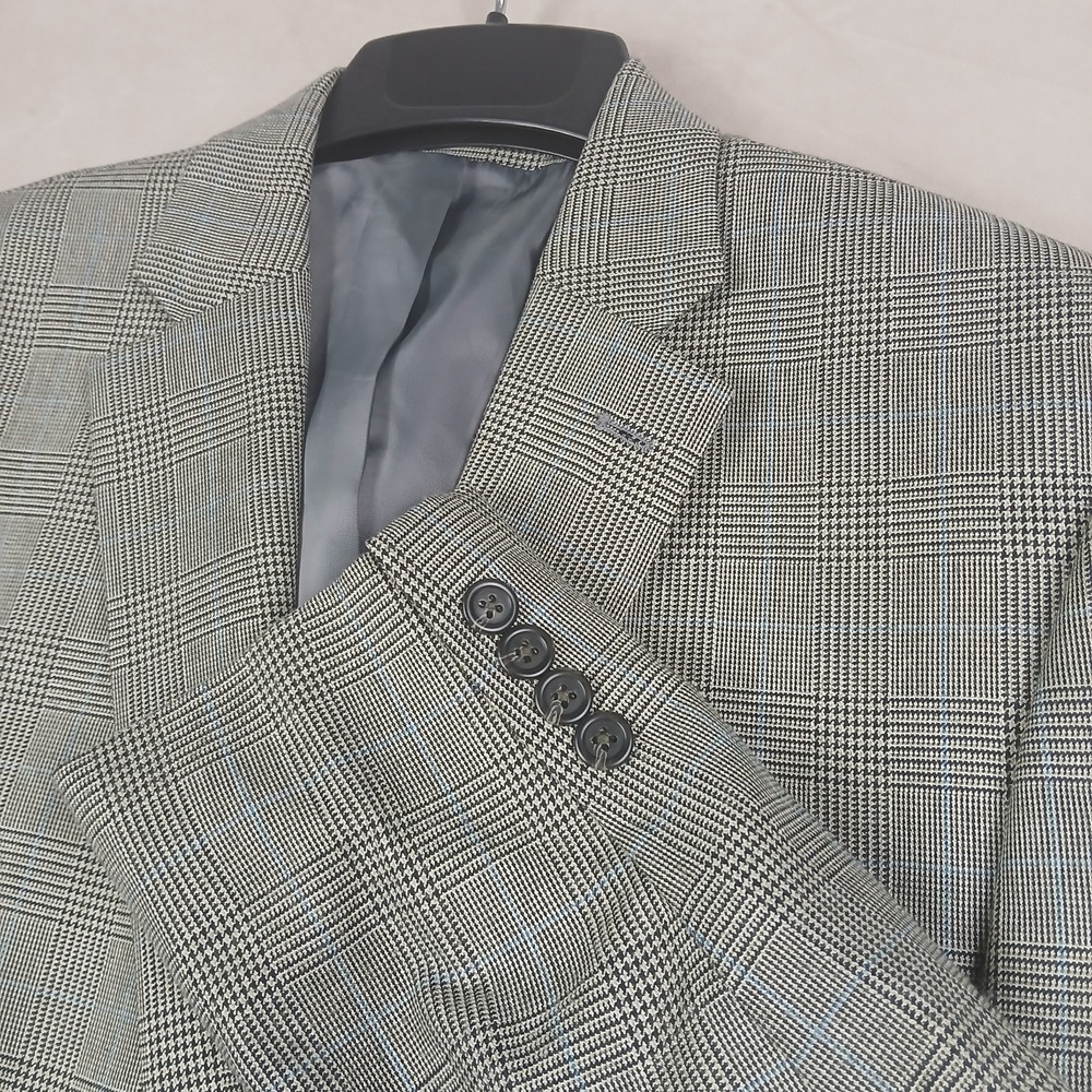 Chaps 42L Mens Blazer Sport Coat 21x32 Glenn Plaid Beige Blue